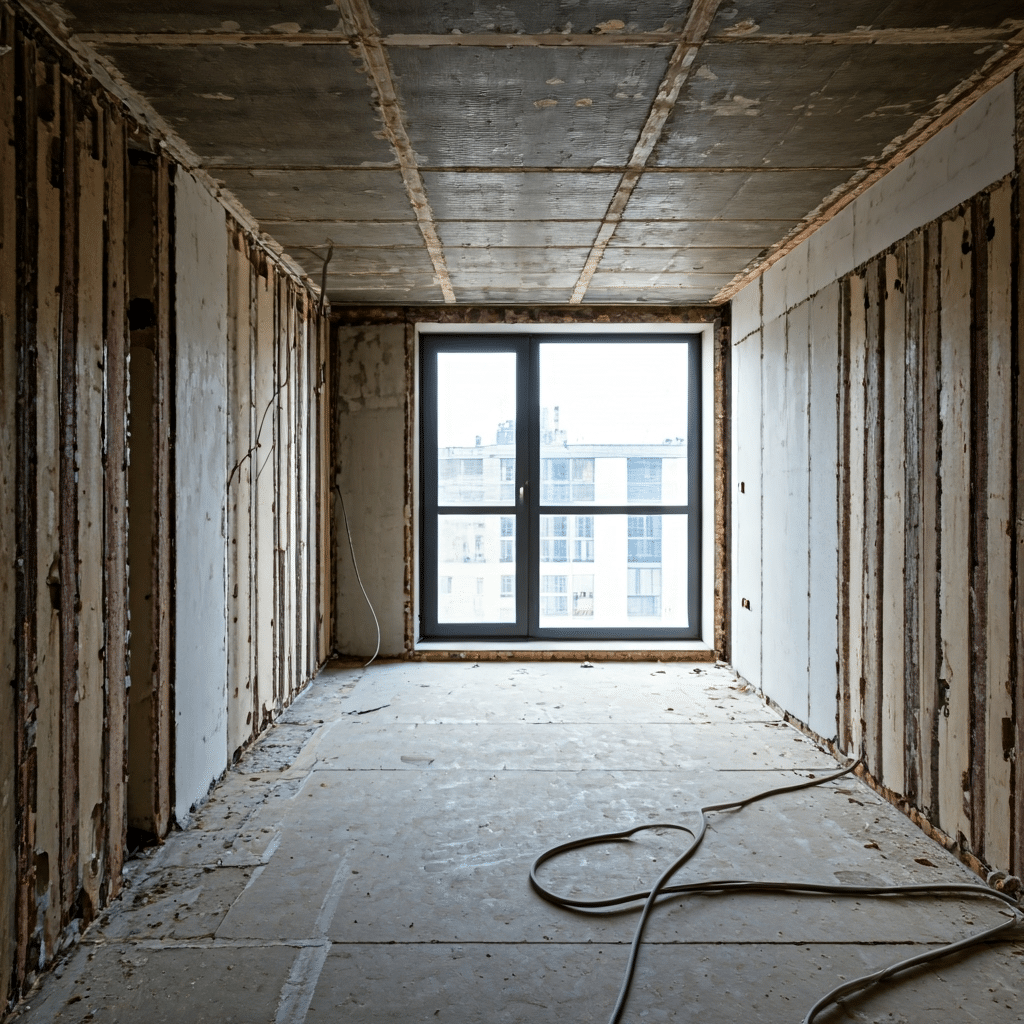 Das Bild Zeigt ein entkernte Wohnung.